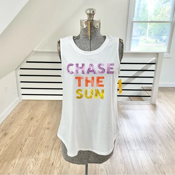 NWT white, purple, orange, yellow, Chase the sun, sleeveless muscle tank - Picture 3 of 5